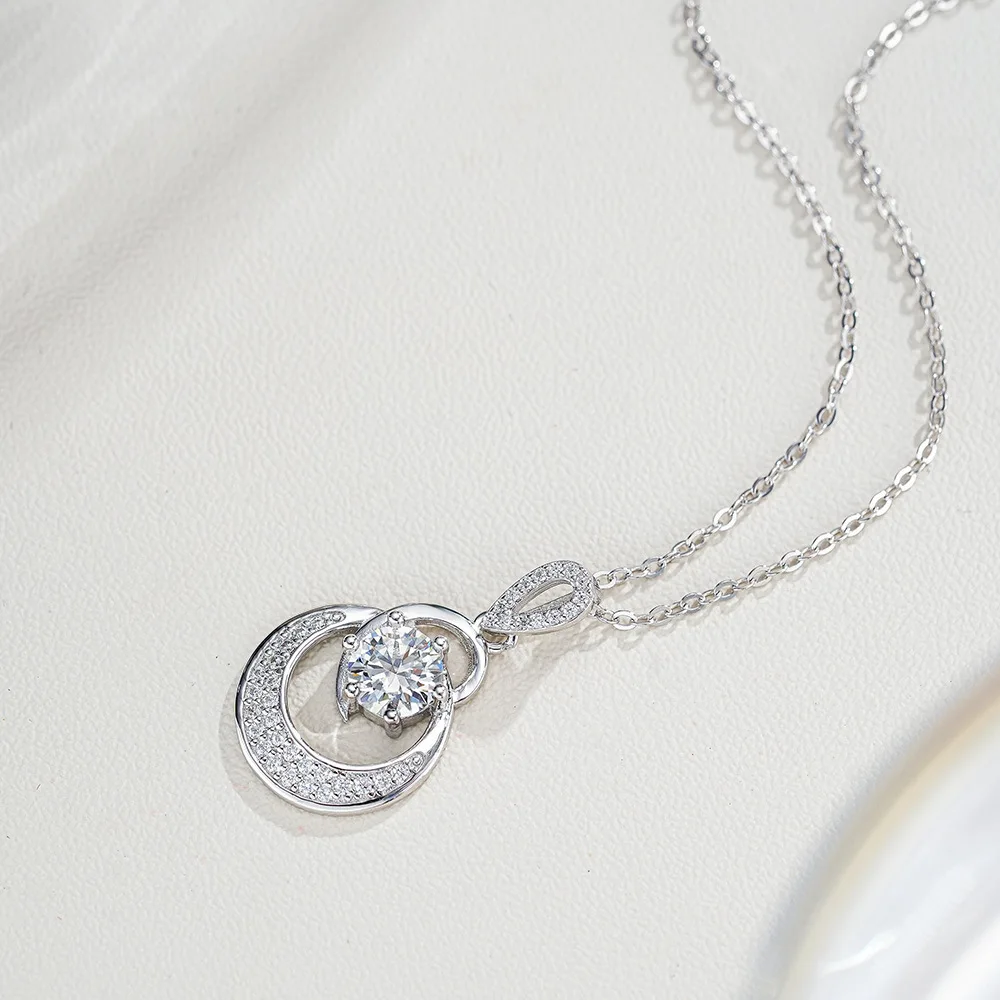 المألوف الفضة النقية قلادة قلادة المرأة نمط نجمة القمر جولة حقيبة تصميم جديد كلارو الماس Lockbone سلسلة مجوهرات