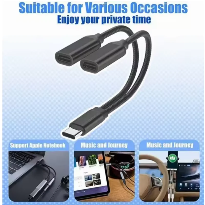 Dual-Port USB-C Male Adapter for Simultaneous Dual Device Connection
