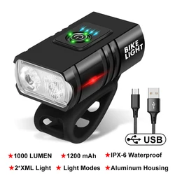 Enhanced LED Bicycle Front Light - 1000LM Aluminum Alloy USB Rechargeable Headlight (Black)