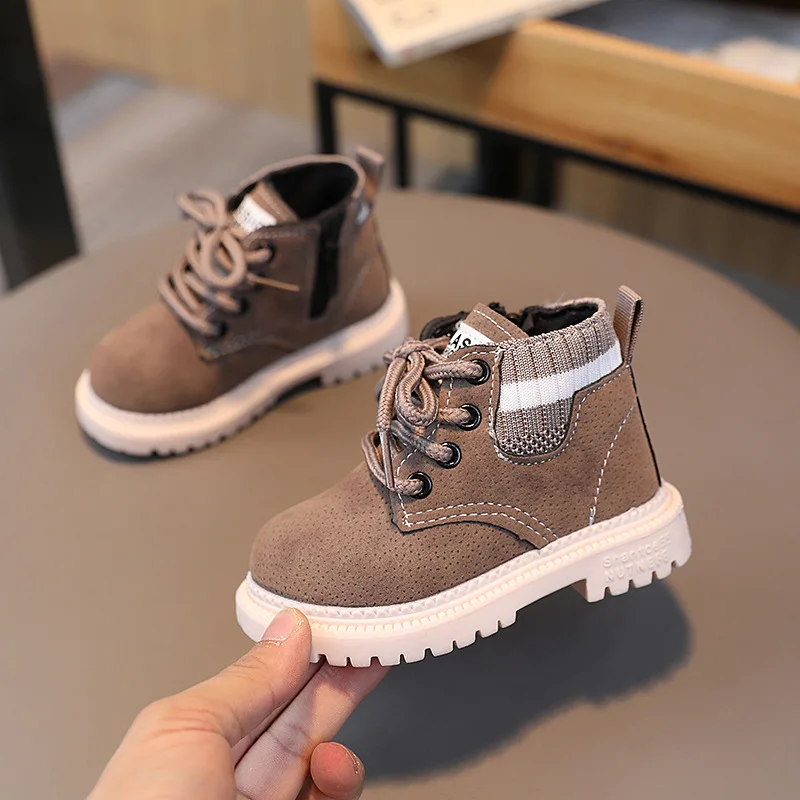 Leather Kids Ankle Boots Soft Sole Non Slip Zipper Boots