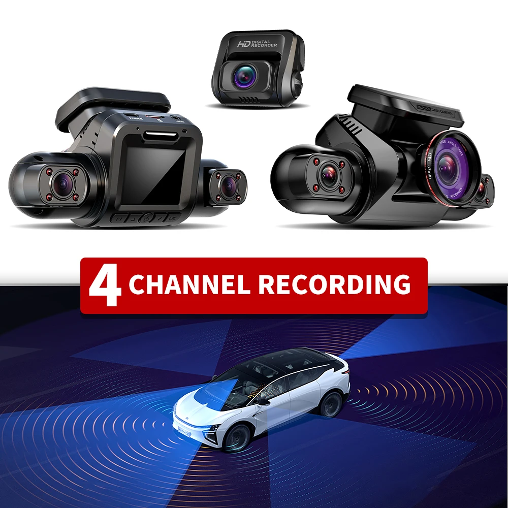 360 ° Dash Cam, 4 canaux voiture DVR