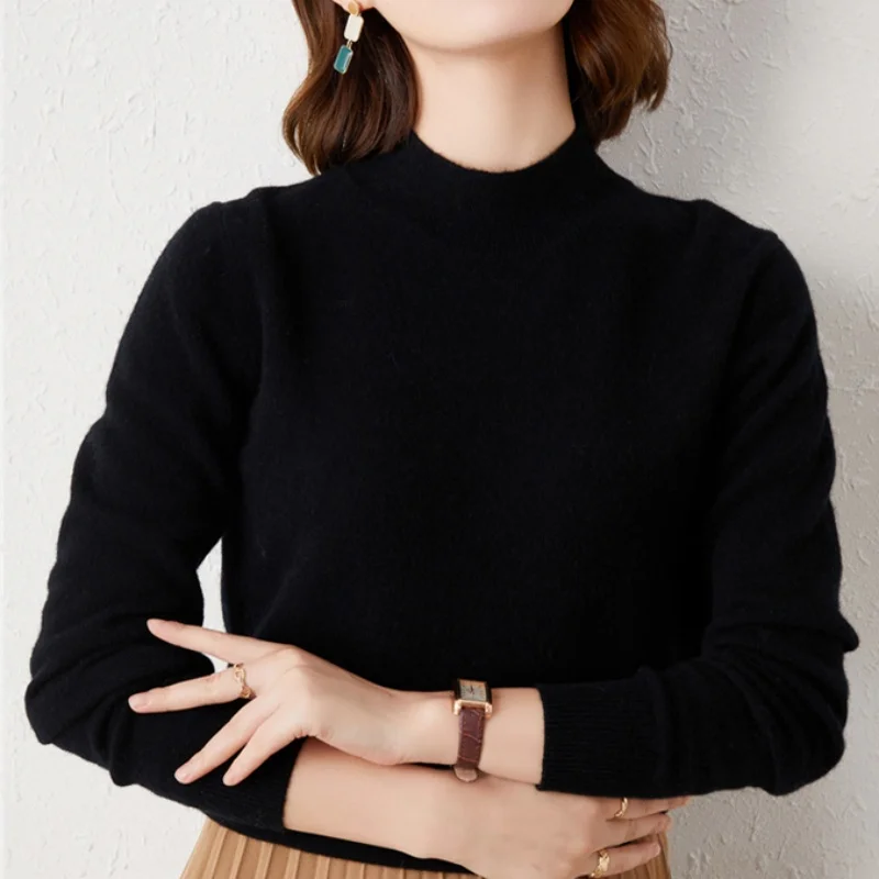 Women Elegant Knitted Sweater Long Sleeve Solid Color