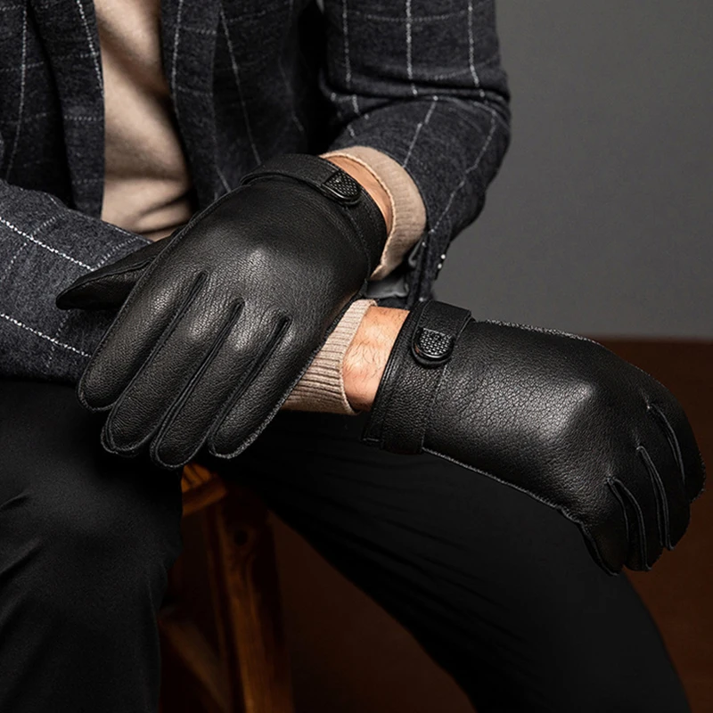 Leather Gloves for Men,Winter Sheepskin Leather Driving Gloves,Touchscreen  Wool Fleece Lined Warm Gloves for Gift