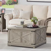 Square Table, Coffee Table with Hidden Storage Organizer,Wood Farm House Light Oak Living Room Tables with Hinged Lift Top 1