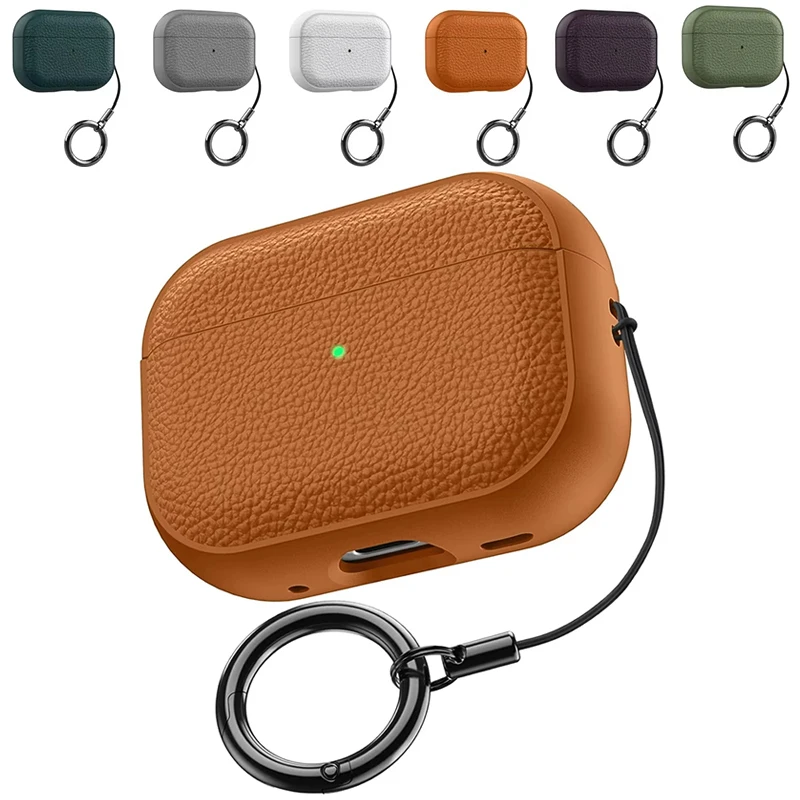 Luxury Lychee Leather Earphone Case with Hook Strap - Business Edition
