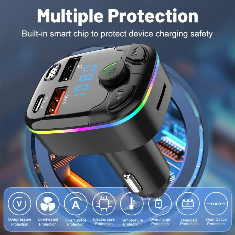 Car MP3 Player Fm Transmitter Wireless Bluetooth 5.0 Noise Reduction Audio Receiver Car Kit Handfree Dual USB Car