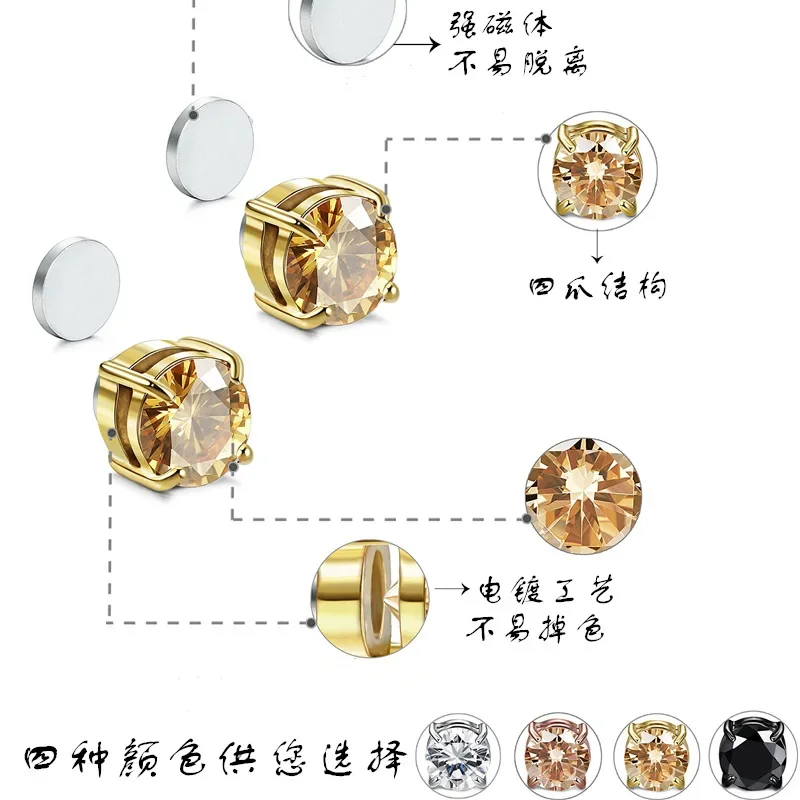 Stud Earrings Crystal Earrings Zircon Clip Earrings Non Piercing Jewelry Gift for Women Men Punk 1PC
