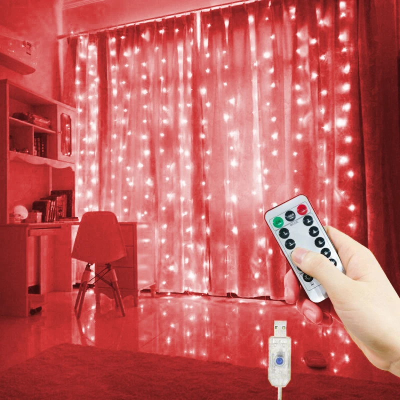 thumbnail image 1 of Christmas Decoration 3-6M LED 8 Mode USB Curtain Fairy Lights String Garland Wedding Party Holiday Halloween Home Bedroom Light, 1 of 5