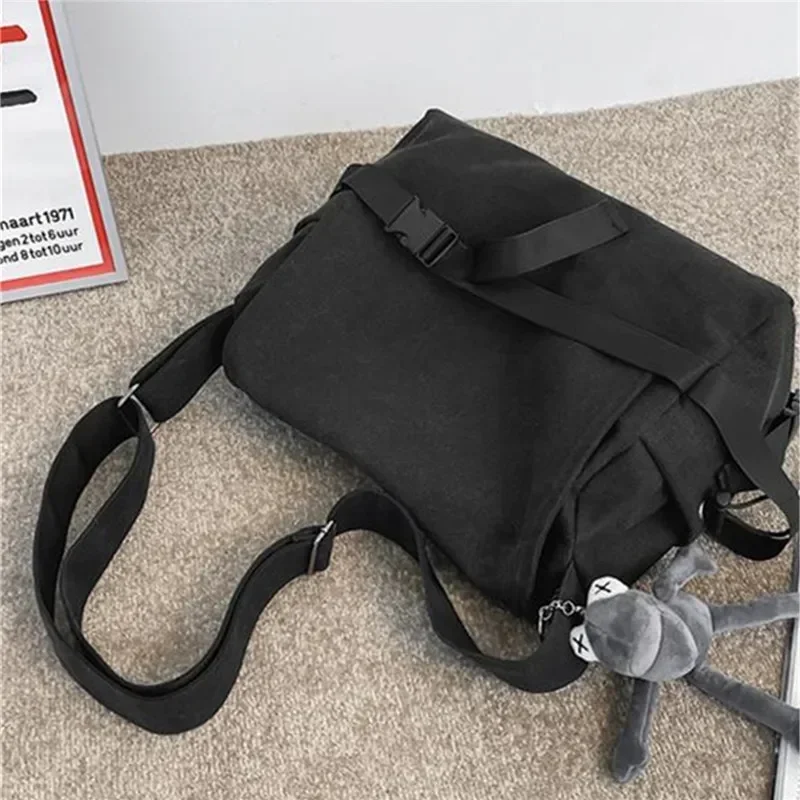 Solid Color Flip Cover Canvas Crossbody Bag for Men Simple Shoulder Bag, Casual Students School Bags, Teen Messenger Bag Satchel