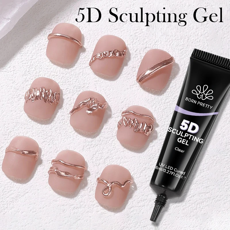 BORN PRETTY 1/2 Stück 8 ml 5D-Bildhauergel mit festem Spiegelpulver, DIY-Nagelprägegel zum Malen, Schnitzen von Nägeln