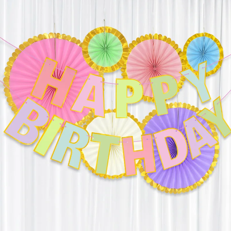1set Happy Birthday Color Letter Banner Paperboard Birthday Theme Party Garland Baby Shower Color Pull Flag Pendant Decoration