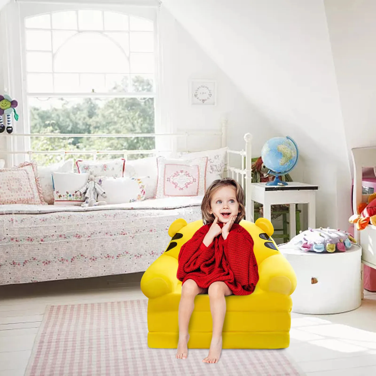 Without Liner Filler Plush Foldable Kids Sofa Backrest Armchair 2 In 1 Foldable Cartoon Lazy Sofa Flip Bed Living Room