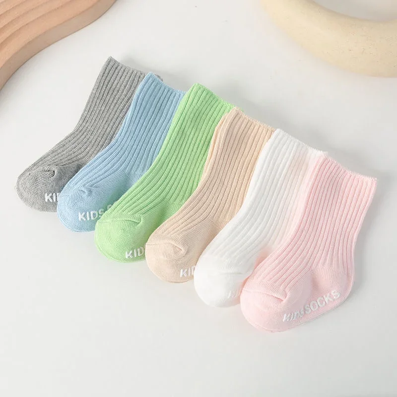 Cotton Socks Solid White Letter Floor Socks for 0-3Y Toddlers Kids Newborn Infant Baby Girl Boy Soft Cotton Non-slip Vertical Stripe