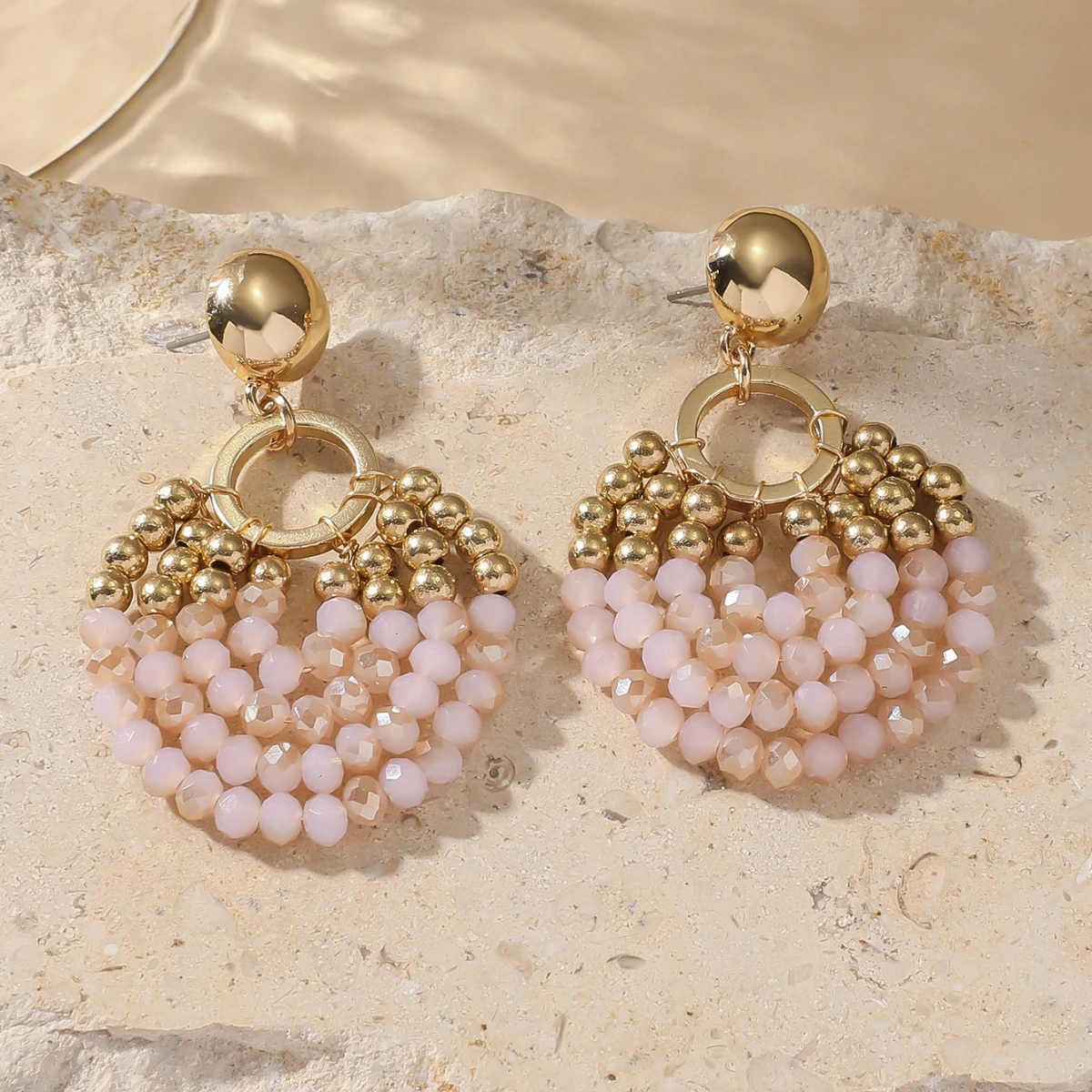 Elegant Layered Round Beaded Drop Earrings for Women Boho Handmade Crystal Beads Earrings Fashion Jewelry Party Accessories Gift