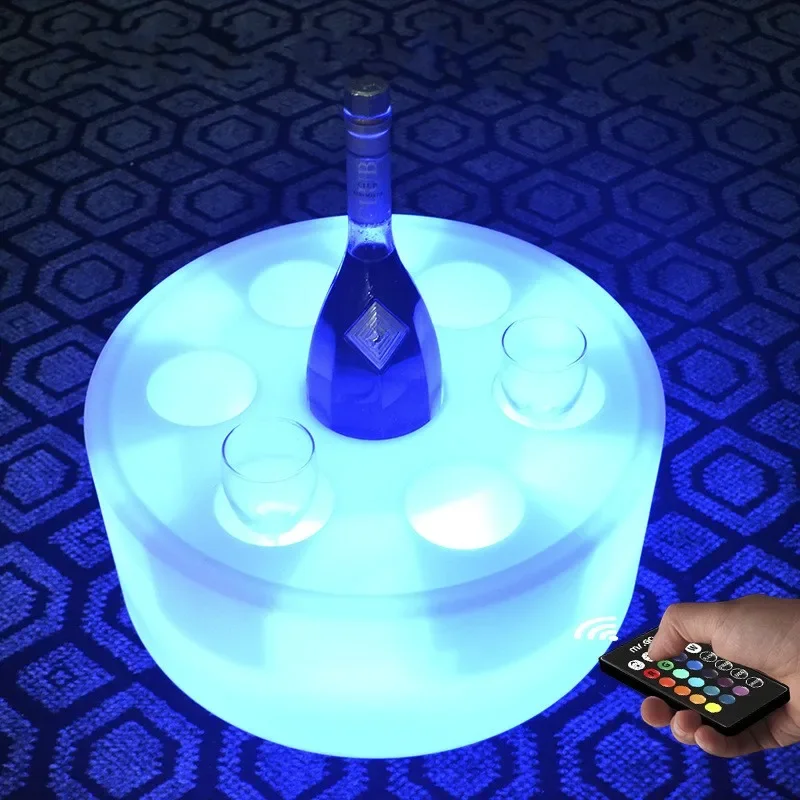 LED Rechargeable 7 Cups Lighted Serving Tray Glowing Liquor Bottle Display Tray Colorful Changing Cocktai Party Service