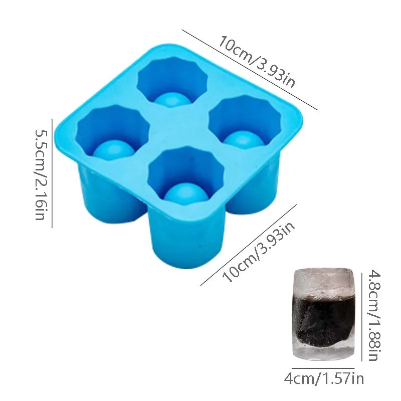 4 Cup Shape Silicone Shooter Ice Cube Glass Mold Maker Summer Cool Ice  Mould Ice Cube Tray (Blue) 