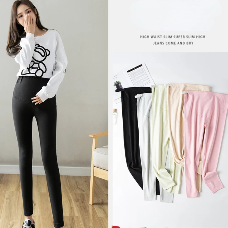 Winter Pregnant Woman Stretched Leggings Thick Warm Double-sided Pleece Maternity Flexable Belly Pants Candy Color Trousers