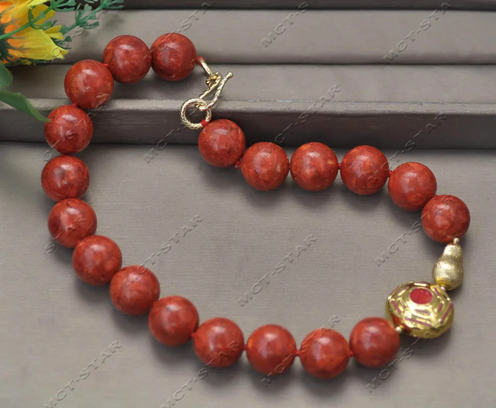 MTC·STAR Z13570 Huge 18" 20mm Round Red Grass Coral Necklace Custom Jewelry 2