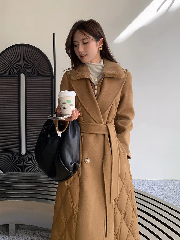 

Европейское дизайнерское пальто Kahki из натуральной шерсти, пальто с воротником из натурального Лисьего меха