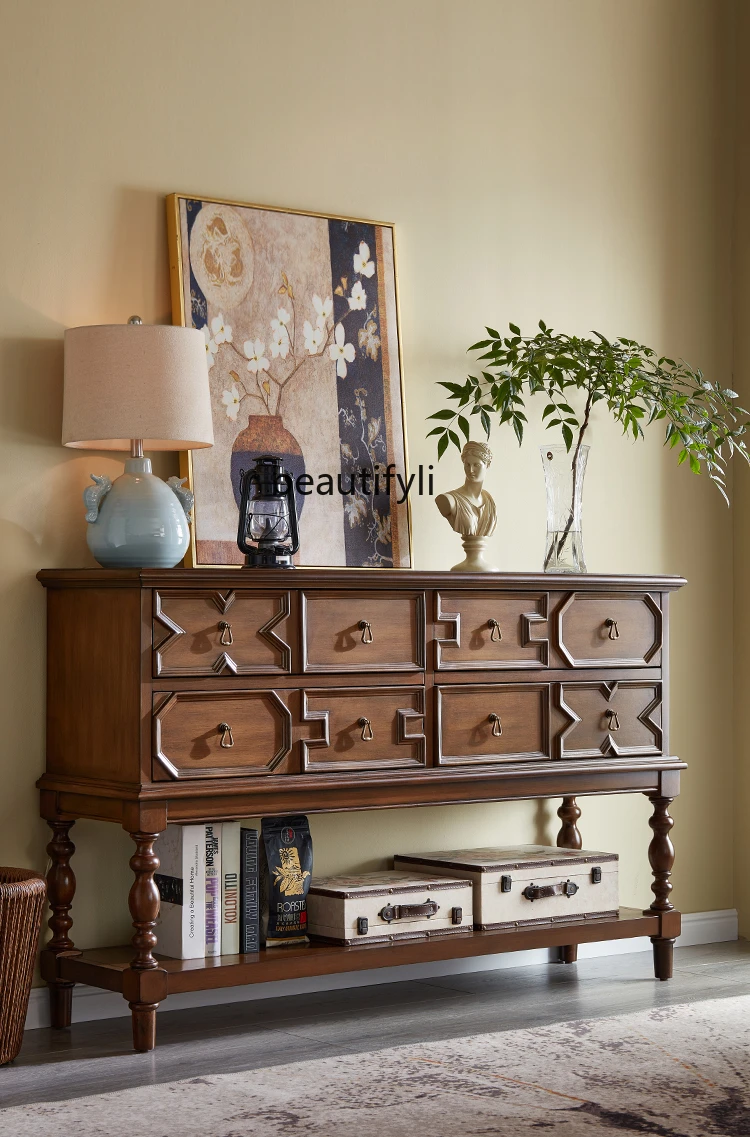 American-Style Entrance Cabinet Living Room Solid Wood Sideboard Hallway Wall-Mounted Locker