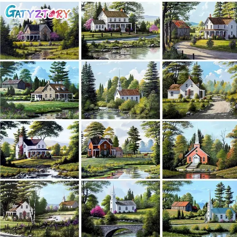 

GATYZTORY Painting By Number Forest Villa Landscape Drawing On Canvas Handpainted Art Pictures By Number Kits Gift Diy Wall Deco