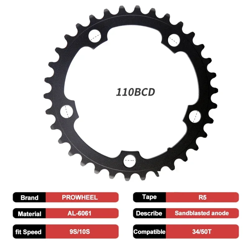 PROWHEEL 110BCD Chainring 5 Bolt 4 Bolt Mountain Bike Chainwheel 34T 50T Bicycle