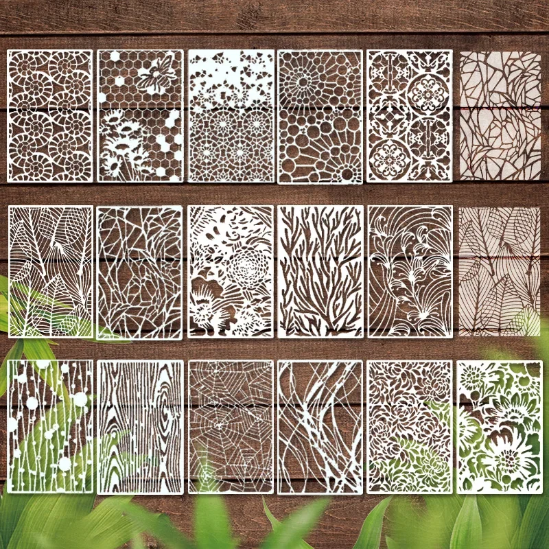 12pcs/16pcs 잎 산호 식물 라인 패턴 중공 그림 템플릿 스탬프 크리 에이 티브 DIY 학생 용품 편지지