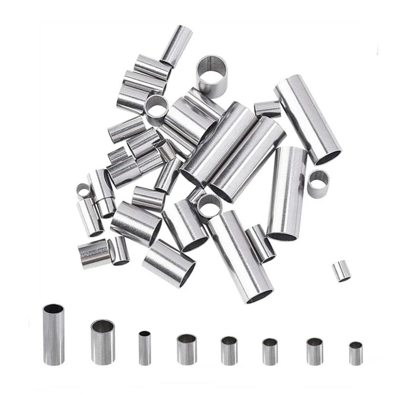 50 Stück Edelstahl Metallrohr Crimp Bead Spacer lang für DIY Handwerk Lederband Armband Halskette Schmuckherstellung Zubehör