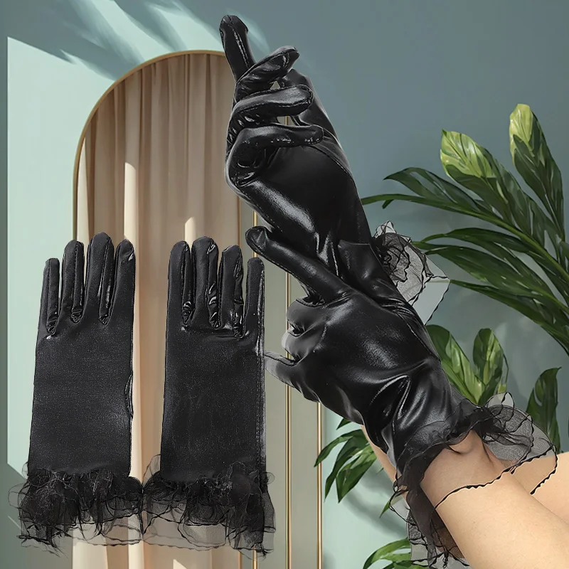 

Сетчатые тонкие марлевые лакированные кожаные перчатки, аксессуары для свадебных костюмов, сексуальные перчатки со стальной трубой для танцев, сценических представлений
