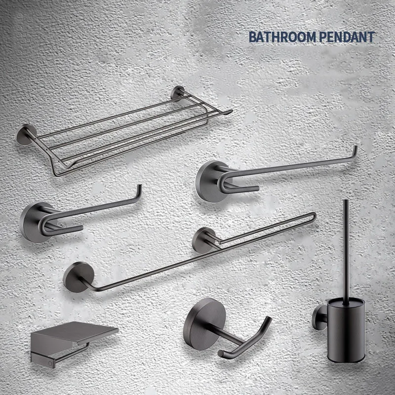 Gray Bath Towel Rack Stainless Steel Bathroom Shelf Bathroom Towel Rack Toilet Bathroom Hardware Pendant Set
