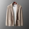 100% Merino Wool Men's Suit Collar Knitted Cardigan Autumn Winter Thickened Solid Color Suit Shirt Cashmere Jacket Sweater 1