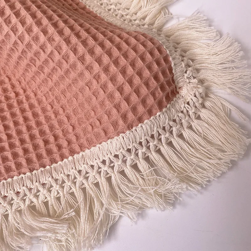 Tassel Baby Blankets Newborn Waffle Cotton Baby Swaddle Blanket New Born Stroller Blanket Bedding Items Infant Nap Bed Cover 3