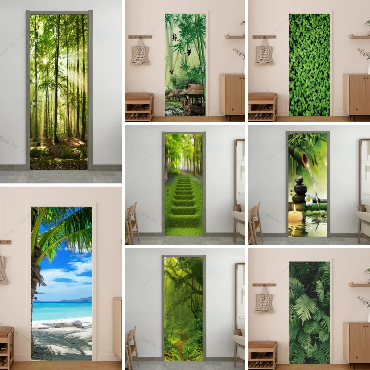Door Wallpaper Stickers for Bedroom Living Room