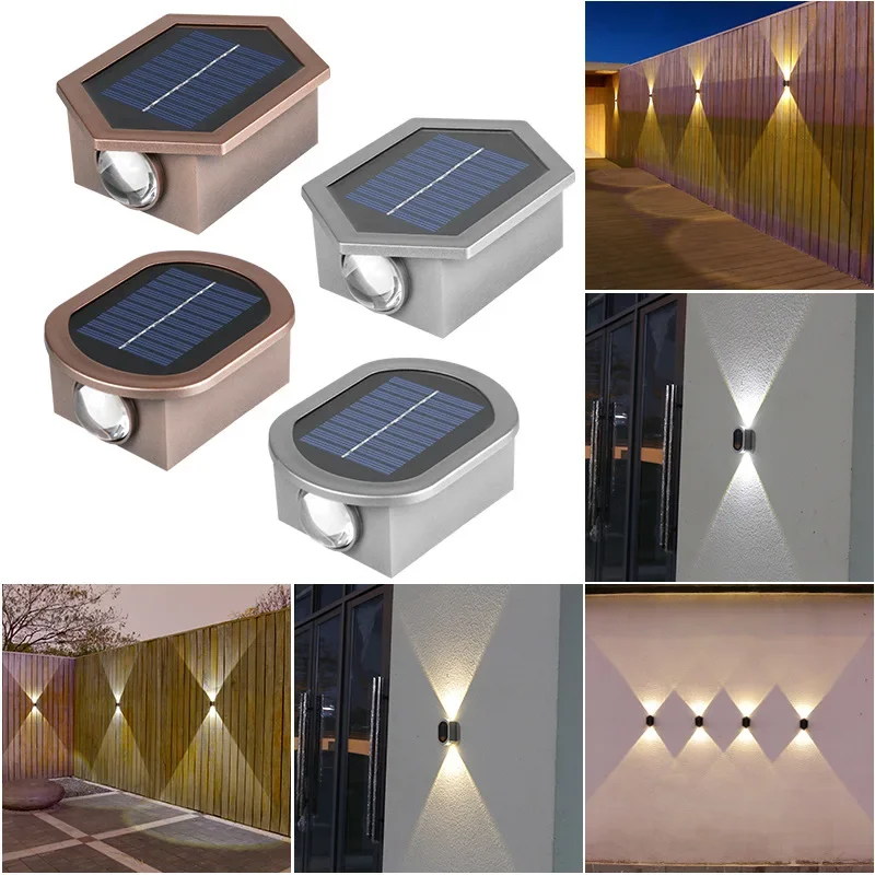 

2LED Solar Wall Light Outdoor Waterproof Up and Down Luminous Wall Lights Garden Decoration Light for Balcony Patio Villa Garden