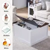 Square Coffee Table, Farmhouse Coffee Tables for Living Room, Wood Coffee Table with Storage, White Coffee Table with Hidden 6