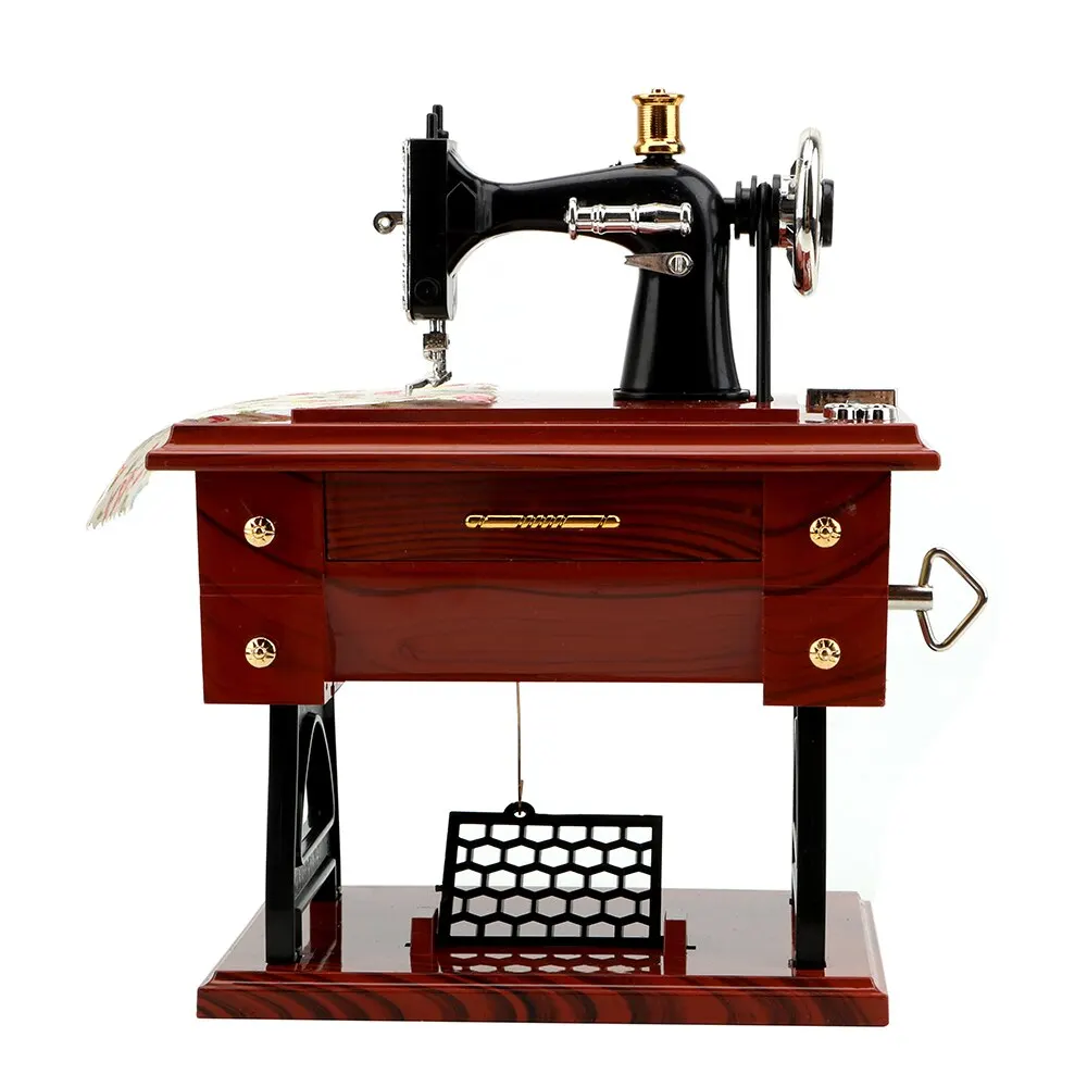1pc Mini Sewing Machine Style Music Box Hand Crank Vintage Music