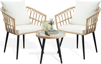 Wicker 3 Piece Rattan Table and Chairs Set 1
