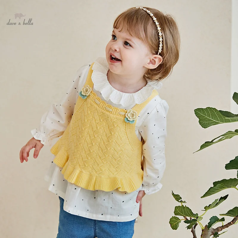 Dave Bella Children's Knit Sweater Vest Clothes New Spring Girl Baby Lovely Sweet Fashion Casual Cotton Tank Top DB1247930