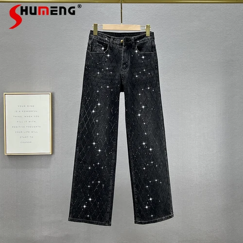 heavy-embroidery-hot-drilling-jeans-black-jeans-women's-2023-new-autumn-high-waist-loose-and-slimming-wide-leg-pants-trousers