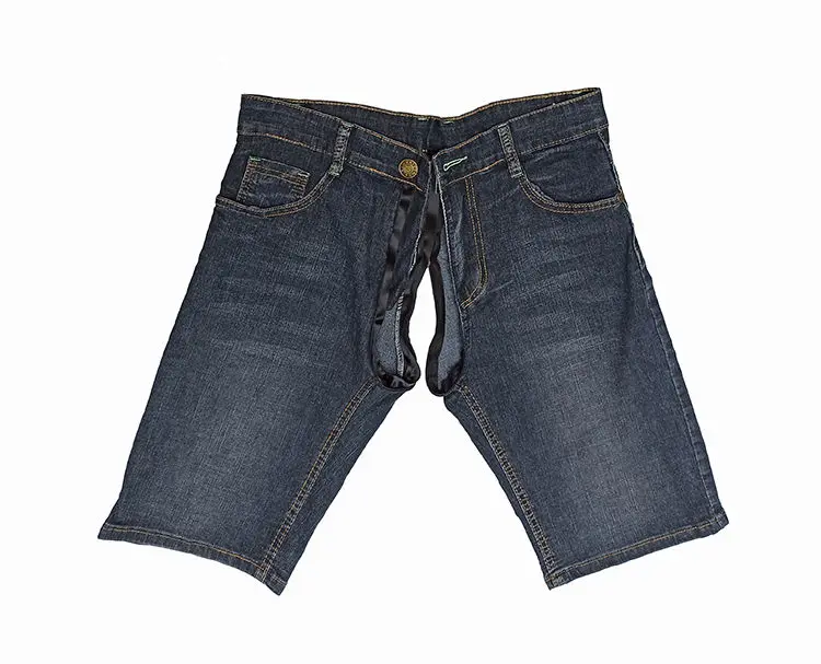 Outdoor Invisible Open Crotch Sex Men's Jeans Casual Classic Fit Drawstring Summer Beach Shorts with Elastic Waist and Pockets