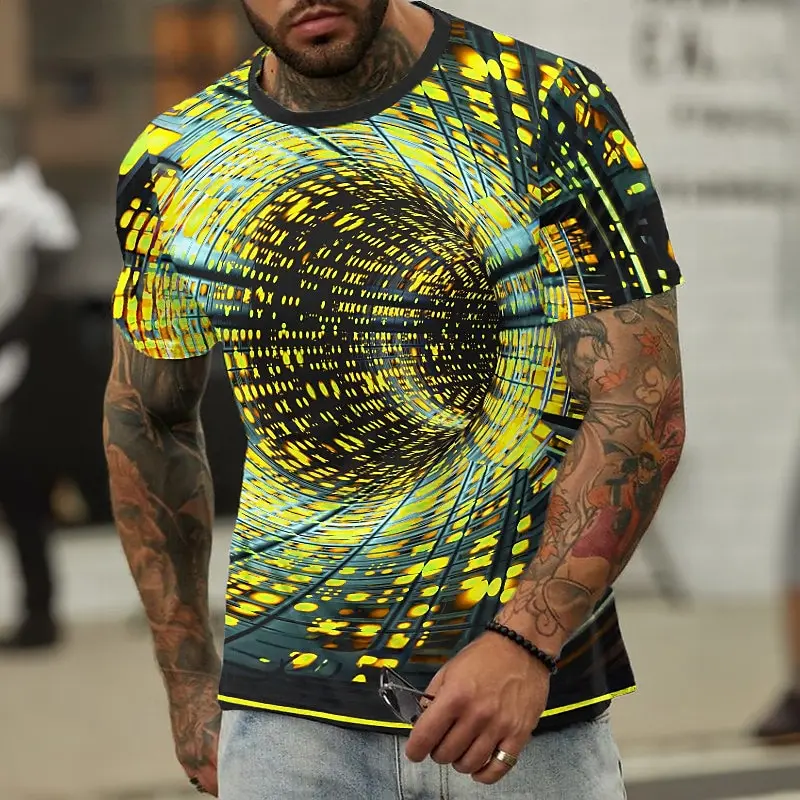 Camiseta de manga corta con estampado 3D luminoso para hombre, ropa de calle de gran tamaño, cuello redondo