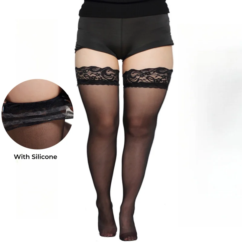 Sexy Weiße Strümpfe Plus Größe Frauen Nicht-slip Silikon Spitze Stay Up Strümpfe Weibliche Knie Lange Socken frauen Oberschenkel Hohe Strumpfwaren – Detail 6
