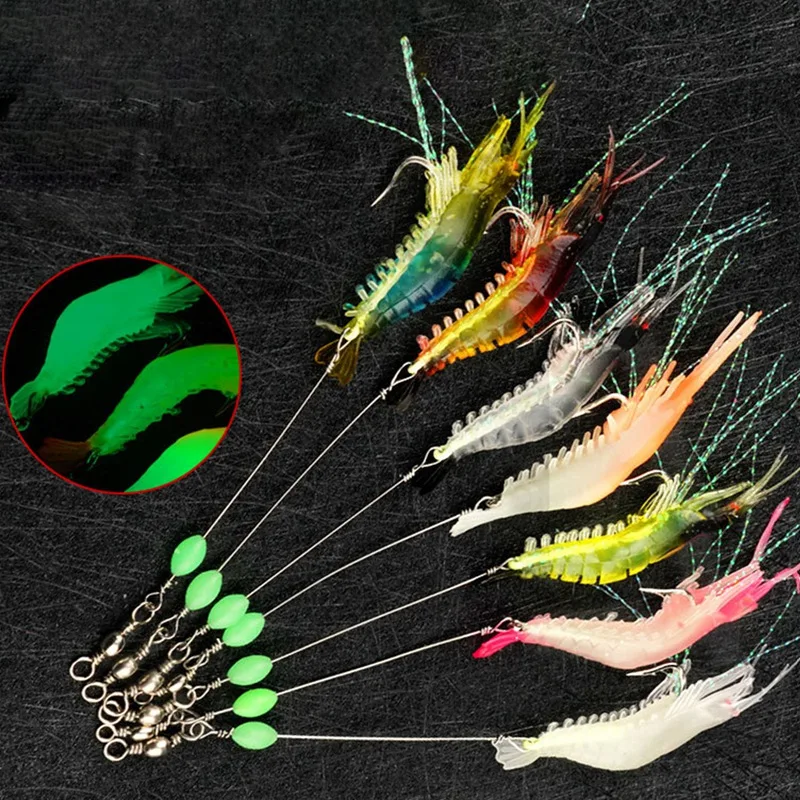 

Silicon Shrimp Fishing Lure 6g 8cm Soft Bait with Hook Simulation Soft Luminous Shrimp Artificial Bait Silica Gel Freshwater