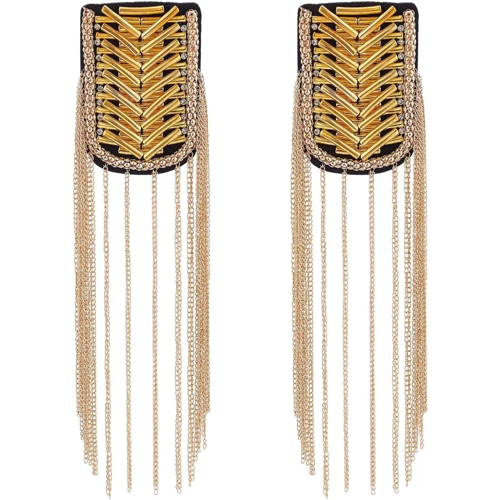 Fashionable Tassel Epaulettes Golden Shoulder Badge Plastic Epaulet Shoulder Decoration with Iron Chains for Jackets 2 Pieces