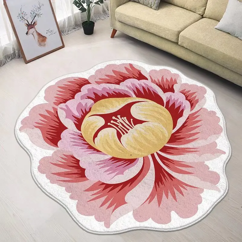 Decorative Modern Round Flower Carpet Living Room  Area Rugs Bedroom Bedside Computer Chair Rug Absorbent Anti-slip Bath Mat 3