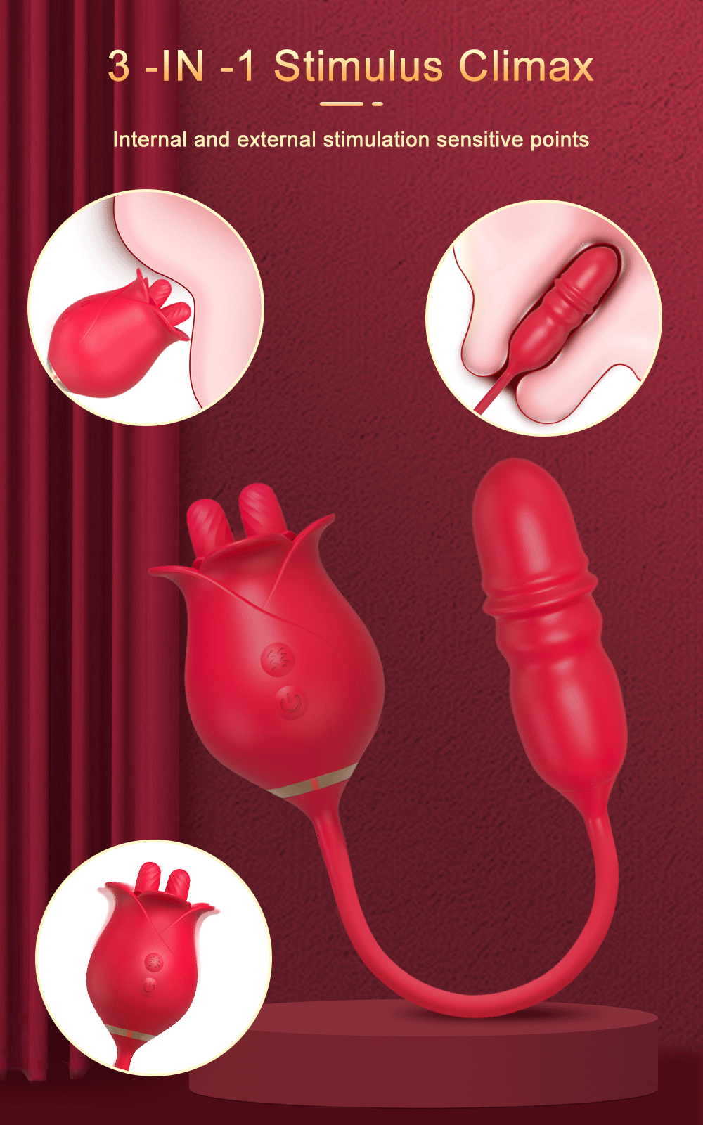 Keele lakkumise tõukav vibraator naistele G-punkti 3-in-1 kliitori stimuleerimiseks ja nibude masseerimiseks täiskasvanutele naistele Rose_voghion.com