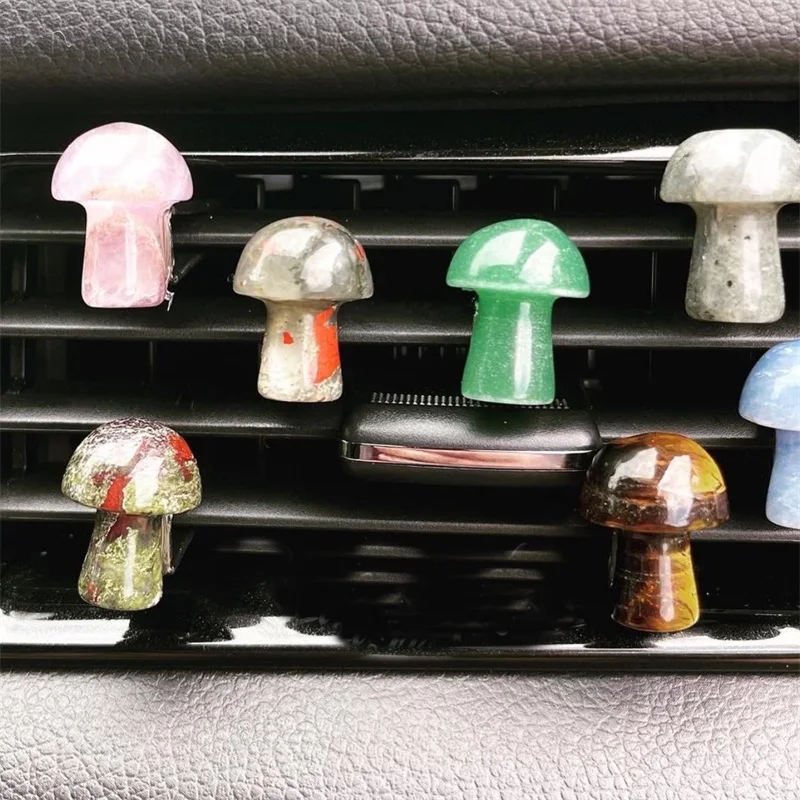 

20pc Mini Mushroom Beads Natural Crystal Stone Car Air Outlet Clip Healing Lucky Gem Car Interior Jewelry Women Gift Home Decor