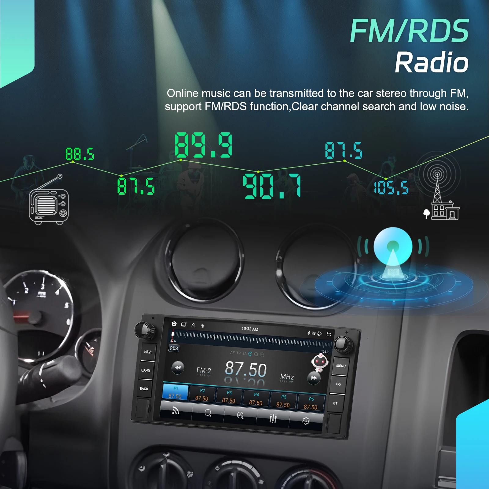 Radio para coche Podofo Android 2 Din 4G + 64G 7" para Chevrolet/Chrysler/Jeep/Dodge, estéreo para coche, Wifi, navegación GPS, sistema inteligente para coche, CarPlay, Android, unidad principal, BT, FM, Autoradio 7