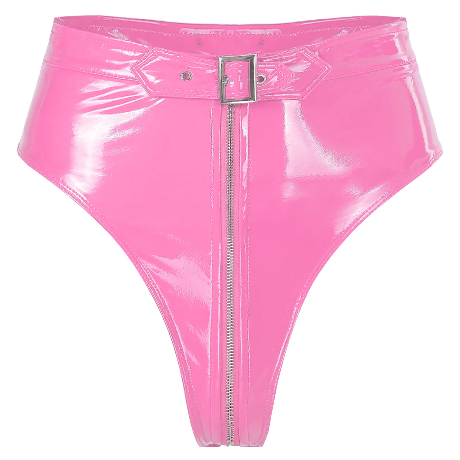 thumbnail image 1 of Lencería negra para mujer, bragas sexis con aspecto húmedo de PVC, corte alto frontal con cremallera y cinturón, ropa interior, calzoncillos para mujer, ropa de discoteca, 1 of 5
