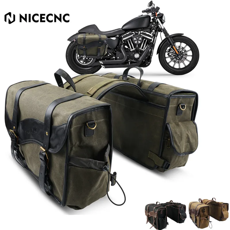 

Waterproof Motorcycle Saddlebags Vintage 30L Luggage Side Bags Universal Moto Pannier Bag For Harley Davidson Sportster Suzuki
